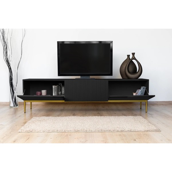 Szafka RTV LIZARD 200 cm - czarny mat / złote nóżki