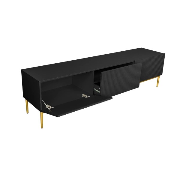 Szafka RTV LIZARD 200 cm - czarny mat / złote nóżki