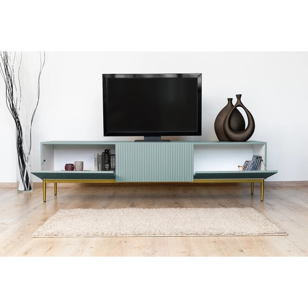 Komoda RTV NICOLE 200 cm szałwia + złote nóżki