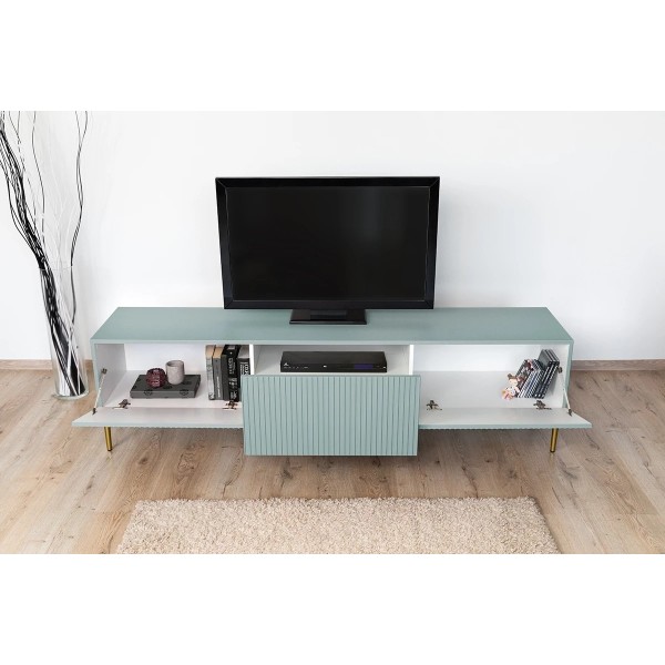 Komoda RTV NICOLE 200 cm szałwia + złote nóżki