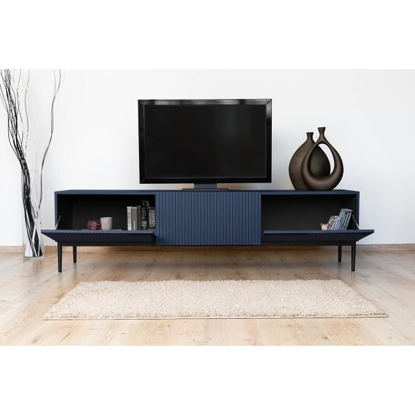 Szafka RTV NICOLE 200 cm - granat MDF / czarne nóżki