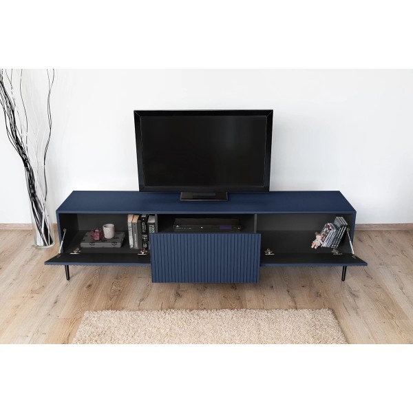 Szafka RTV NICOLE 200 cm - granat MDF / czarne nóżki