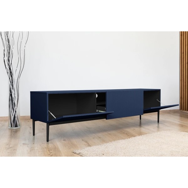 Szafka RTV NICOLE 200 cm - granat MDF / czarne nóżki