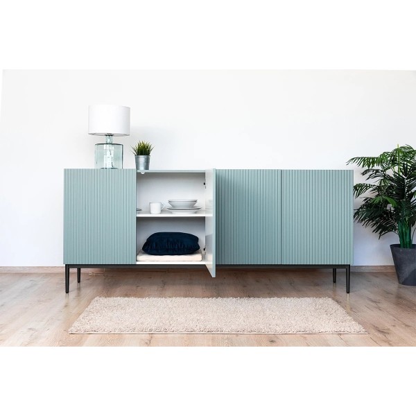 Komoda NICOLE 200 cm - szałwia MDF / czarne nóżki