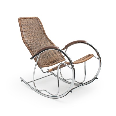 Fotel bujany BEN rattan + stal chromowana Halmar