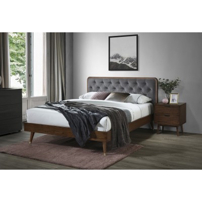 Łóżko drewniane z tapicerowanym zagłówkiem CASSIDY orzech + szary Halmar