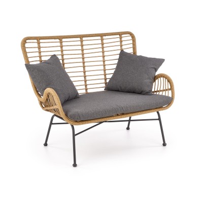 Sofa rattanowa 2 osobowa IKARO XL naturalny + popiel Halmar