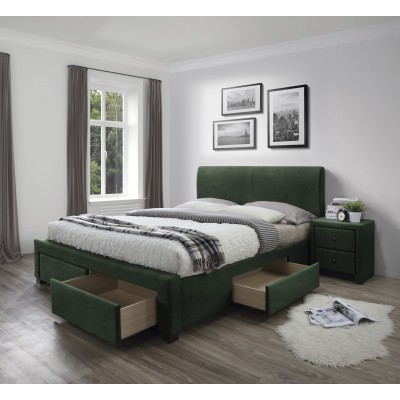 MODENA 3 łóżko z szufladami ciemny zielony velvet