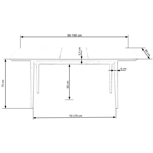 BARRET stół kolor blat - biały mat, nogi - dąb lefkas (90-190x80x75 cm) (1p1szt)Stoły szklane i mdf 