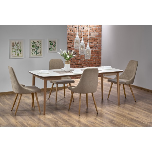 BARRET stół kolor blat - biały mat, nogi - dąb lefkas (90-190x80x75 cm) (1p1szt)Stoły szklane i mdf 