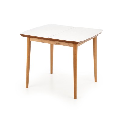 Mały kwadratowy stół rozkładany 90x80cm BARRET biały nogi + dąb lefkas