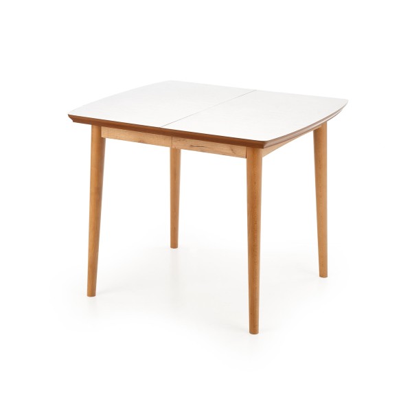 Mały kwadratowy stół rozkładany 90x80cm BARRET biały nogi + dąb lefkas