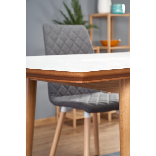 BARRET stół kolor blat - biały mat, nogi - dąb lefkas (90-190x80x75 cm) (1p1szt)Stoły szklane i mdf 