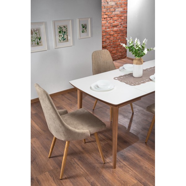 BARRET stół kolor blat - biały mat, nogi - dąb lefkas (90-190x80x75 cm) (1p1szt)Stoły szklane i mdf 