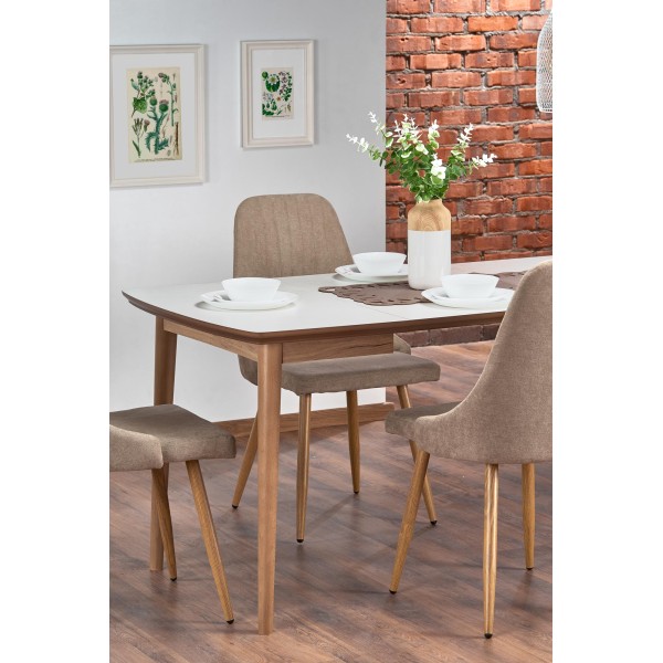 BARRET stół kolor blat - biały mat, nogi - dąb lefkas (90-190x80x75 cm) (1p1szt)Stoły szklane i mdf 