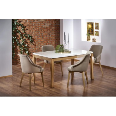 DONOVAN stół kolor blat - biały / dąb naturalny, nogi - dąb naturalny (140-210x90x75 cm) (1p1szt)Stoły szklane i mdf wycof