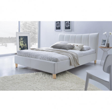 Łóżko tapicerowane białe ekoskóra 160x200 SANDY Halmar