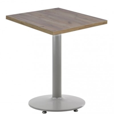 Kwadratowy stolik na jednej nodze PETRUS 70x70cm dąb craft złoty + aluminium