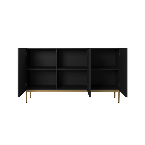 Komoda NICOLE 150 cm - czarny mat / złote nóżki