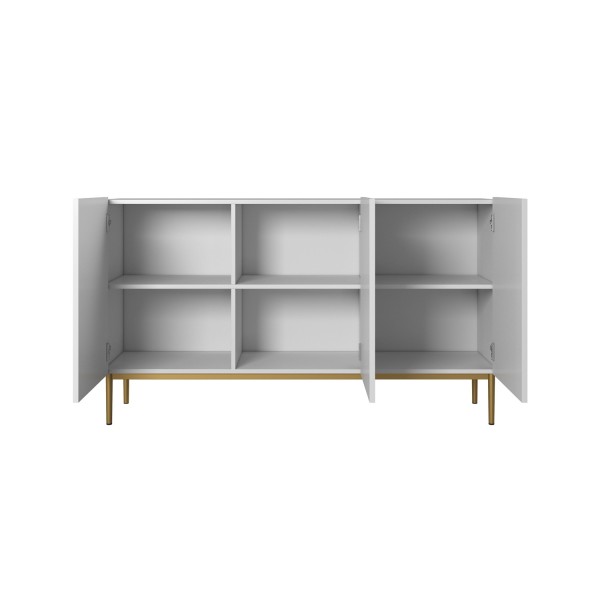 Komoda NICOLE 150 cm - biały mat + złote nóżki