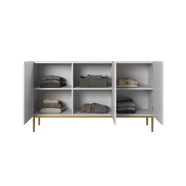 Komoda NICOLE 150 cm - biały mat + złote nóżki