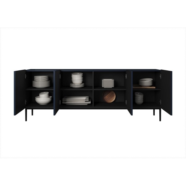 Komoda NICOLE 200 cm - granat MDF / czarne nóżki