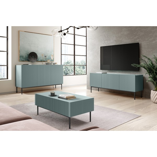 Komoda Nicole 150 cm - szałwia MDF / czarne nóżki