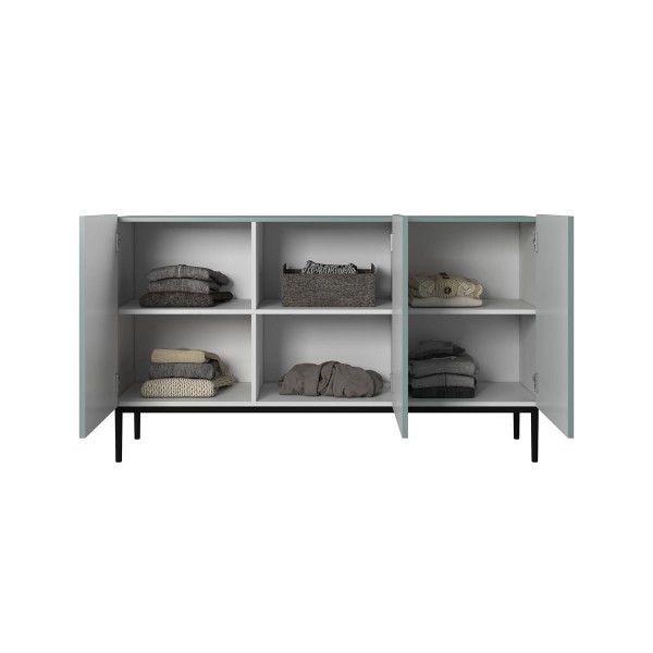 Komoda Nicole 150 cm - szałwia MDF / czarne nóżki