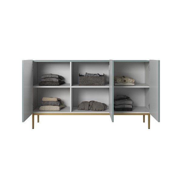 Komoda Nicole 150 cm - szałwia MDF / złote nóżki