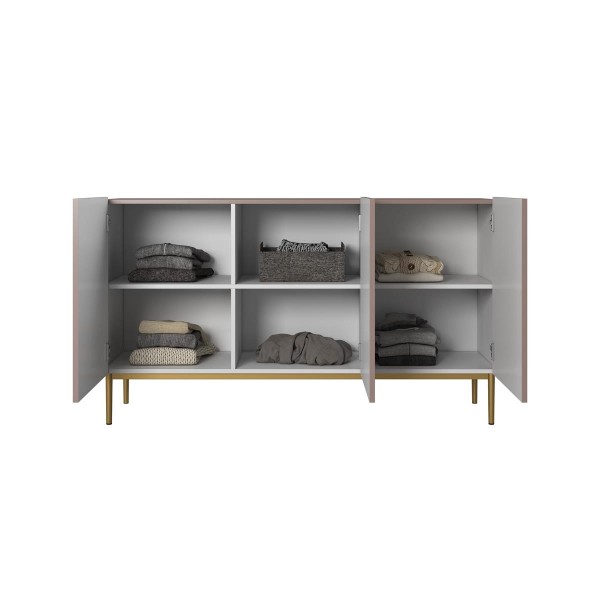 Komoda Nicole 150 cm - antyczny róż MDF / złote nóżki