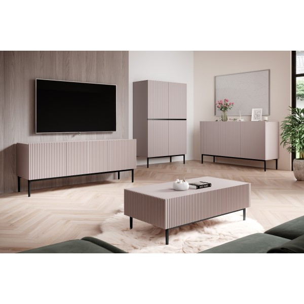 Komoda Nicole 150 cm - antyczny róż MDF / czarne nóżki