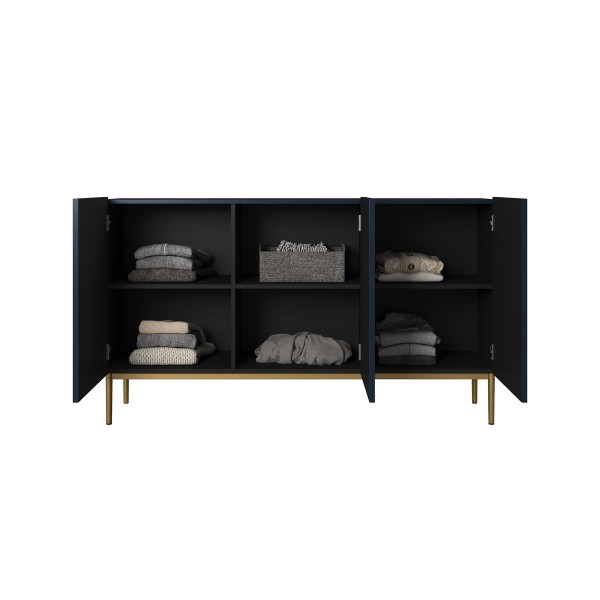 Komoda Nicole 150 cm - granat MDF / złote nóżki