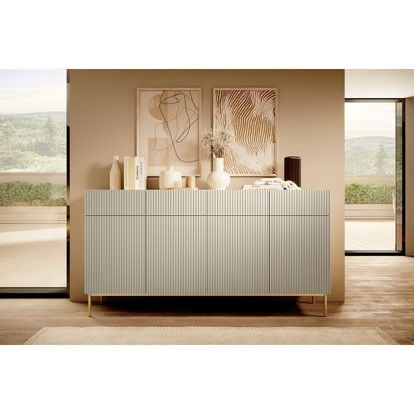 Komoda Nicole 200 cm z czterema szufladami - kaszmir / złote nóżki