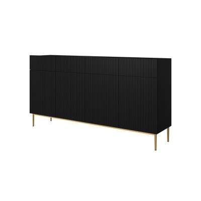 Komoda Nicole 200 cm z czterema szufladami - czarny mat / złote nóżki