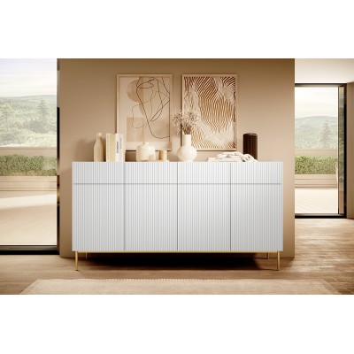Komoda Nicole 200 cm z czterema szufladami - biały mat / złote nóżki