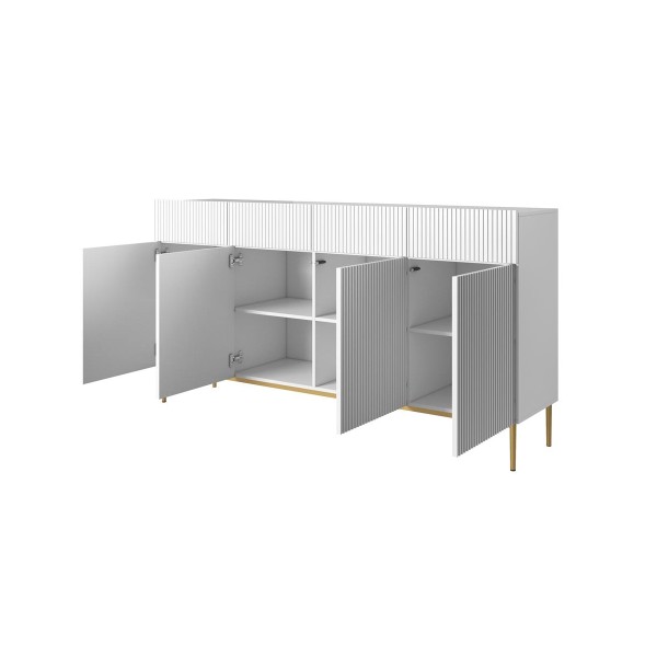 Komoda Nicole 200 cm z czterema szufladami - biały mat / złote nóżki