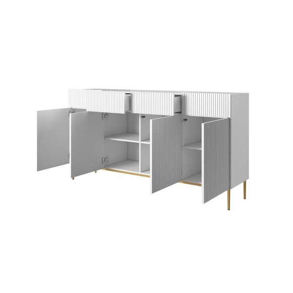 Komoda Nicole 200 cm z czterema szufladami - biały mat / złote nóżki