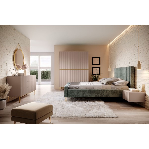 Komoda Nicole 150 cm z trzema szufladami - antyczny róż MDF / złote nóżki