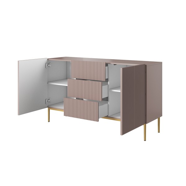 Komoda Nicole 150 cm z trzema szufladami - antyczny róż MDF / złote nóżki