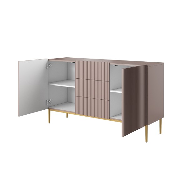 Komoda Nicole 150 cm z trzema szufladami - antyczny róż MDF / złote nóżki