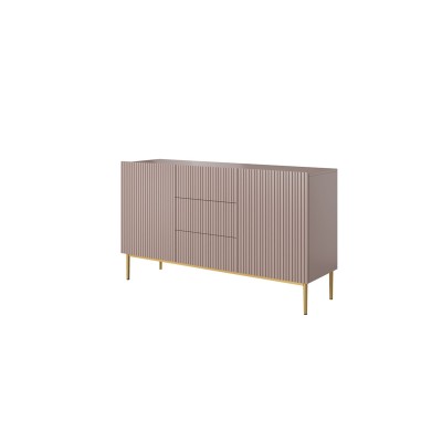Komoda Nicole 150 cm z trzema szufladami - antyczny róż MDF / złote nóżki