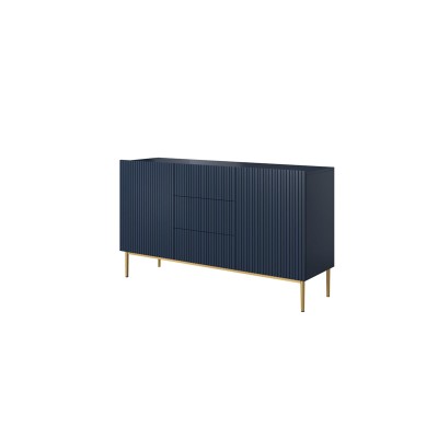 Komoda Nicole 150 cm z trzema szufladami - granat MDF / złote nóżki