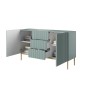Komoda Nicole 150 cm z trzema szufladami - szałwia MDF / złote nóżki