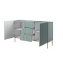 Komoda Nicole 150 cm z trzema szufladami - szałwia MDF / złote nóżki