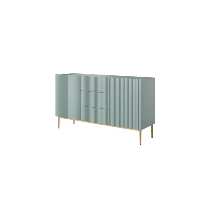Komoda Nicole 150 cm z trzema szufladami - szałwia MDF / złote nóżki