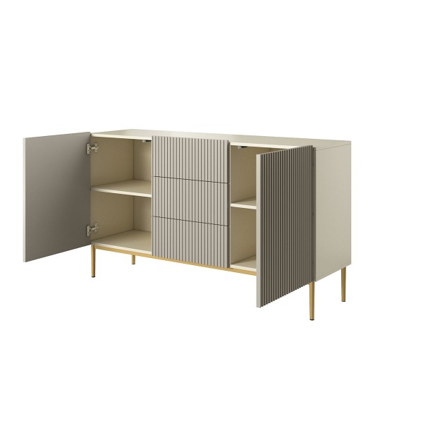 Komoda Nicole 150 cm z trzema szufladami - kaszmir / złote nóżki