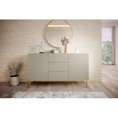 Komoda Nicole 150 cm z trzema szufladami - kaszmir / złote nóżki