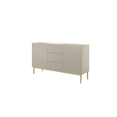 Komoda Nicole 150 cm z trzema szufladami - kaszmir / złote nóżki