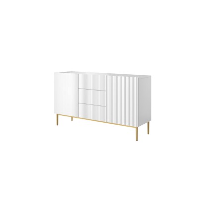 Komoda Nicole 150 cm z trzema szufladami - biały mat / złote nóżki