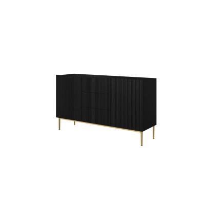 Komoda Nicole 150 cm z trzema szufladami - czarny mat / złote nóżki